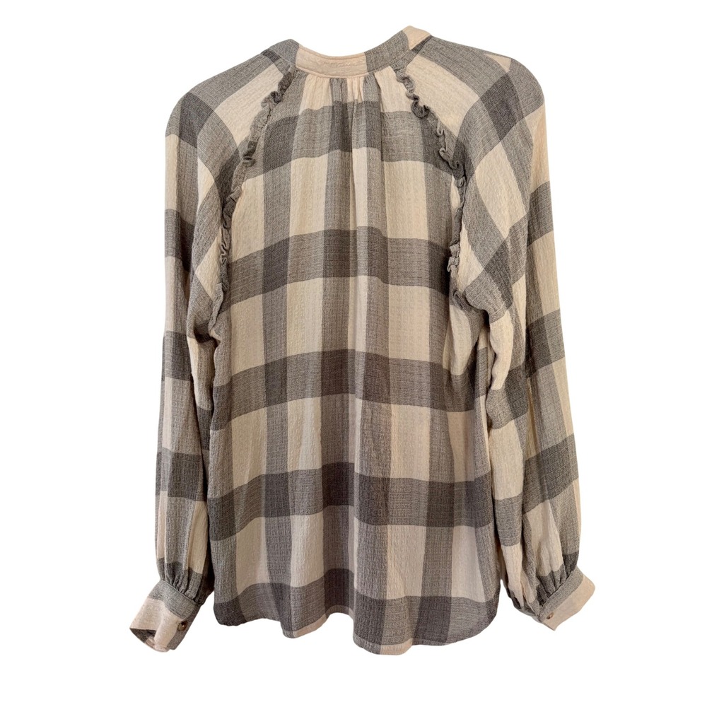 Pilcro Anthropologie M Plaid Ruffle Blouse Cottagecore Coastal Feminine - Picture 3 of 8